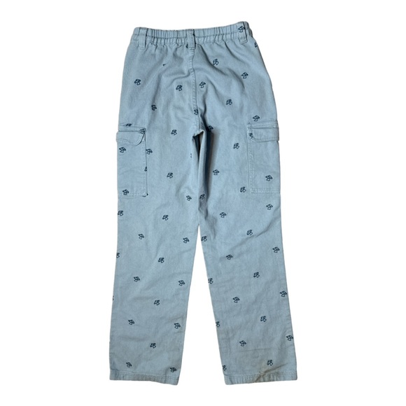 PACSUN LIGHT DENIM HIGH RISE MUSHROOM EMBROIDERED BAGGY CARPENTER CARGO PANTS - Picture 7 of 13